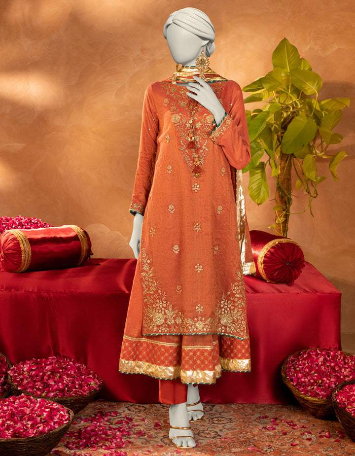 Cotton Red Stitched Suit - J. Junaid Jamshed