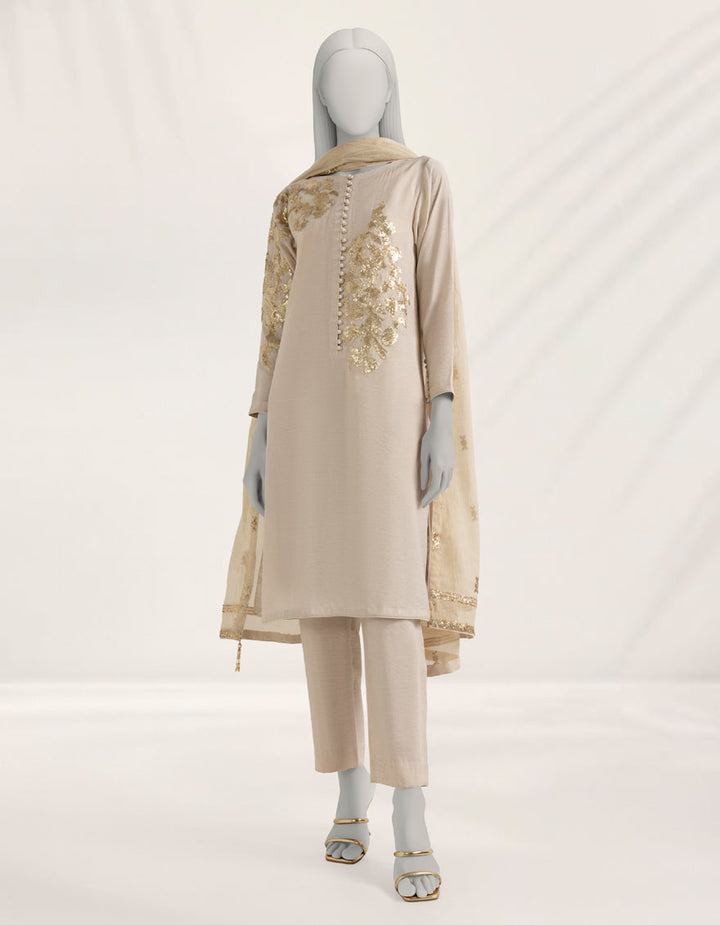 Cotton Net Brown Stitched Suit - J. Junaid Jamshed