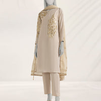 Cotton Net Brown Stitched Suit - J. Junaid Jamshed