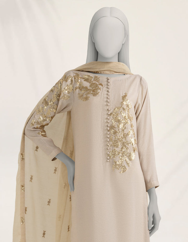Cotton Net Brown Stitched Suit - J. Junaid Jamshed