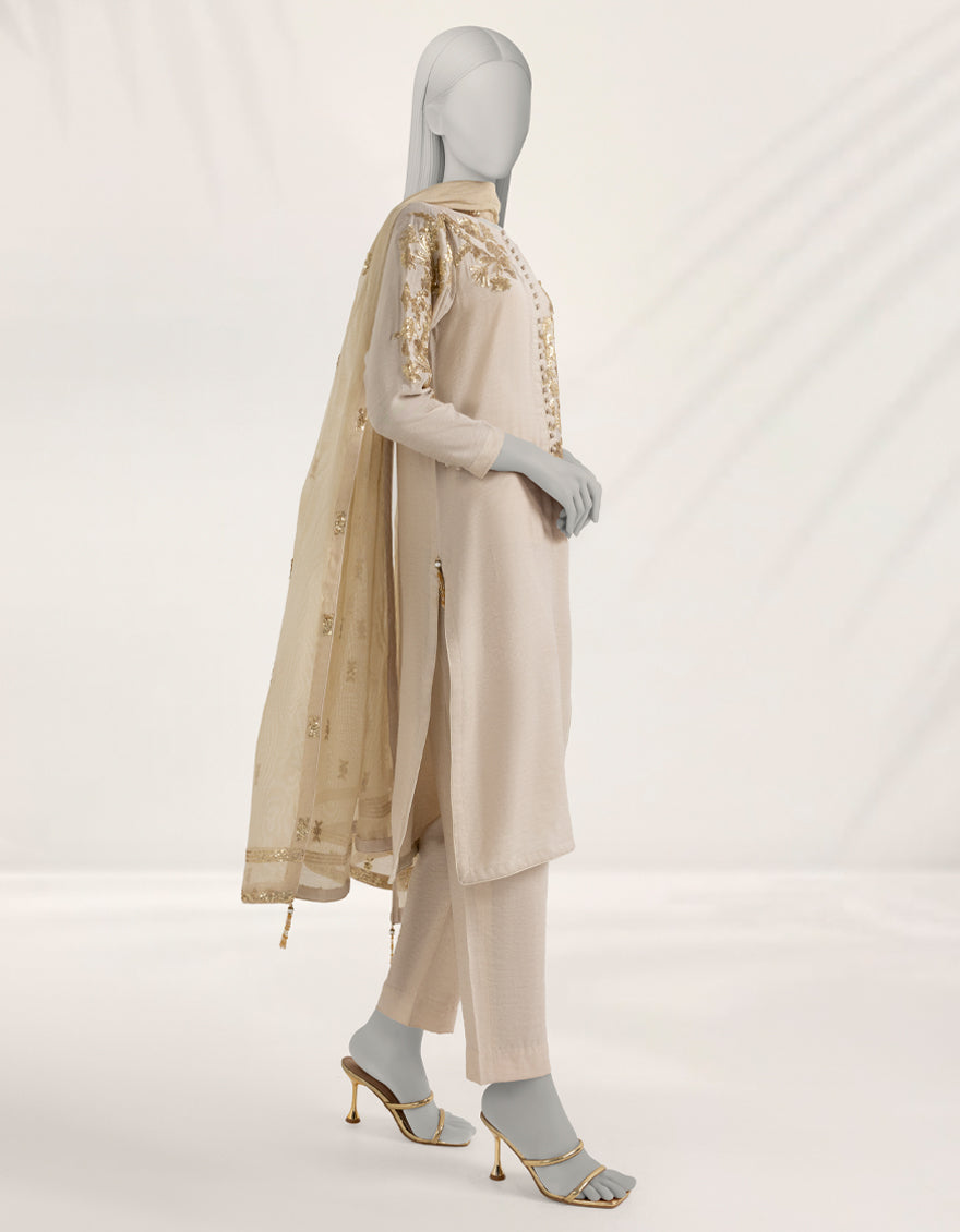 Cotton Net Brown Stitched Suit - J. Junaid Jamshed