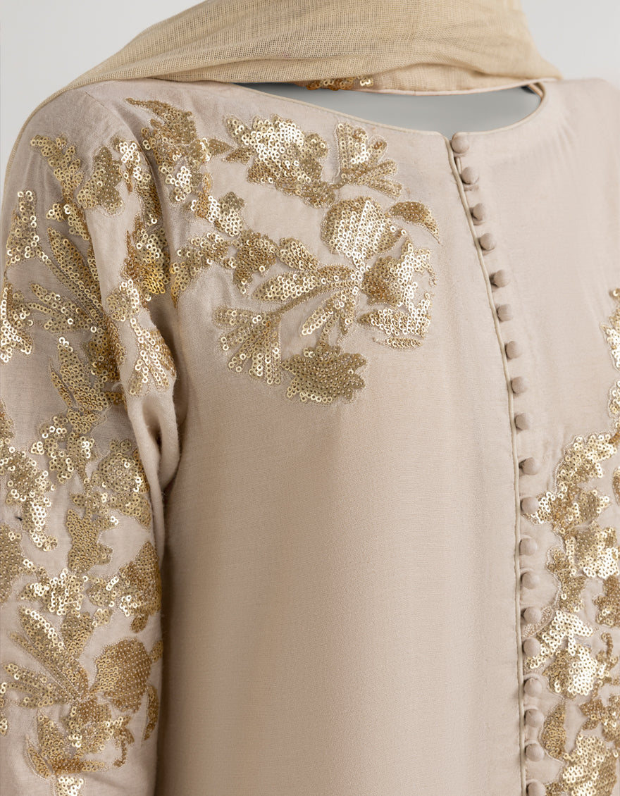 Cotton Net Brown Stitched Suit - J. Junaid Jamshed