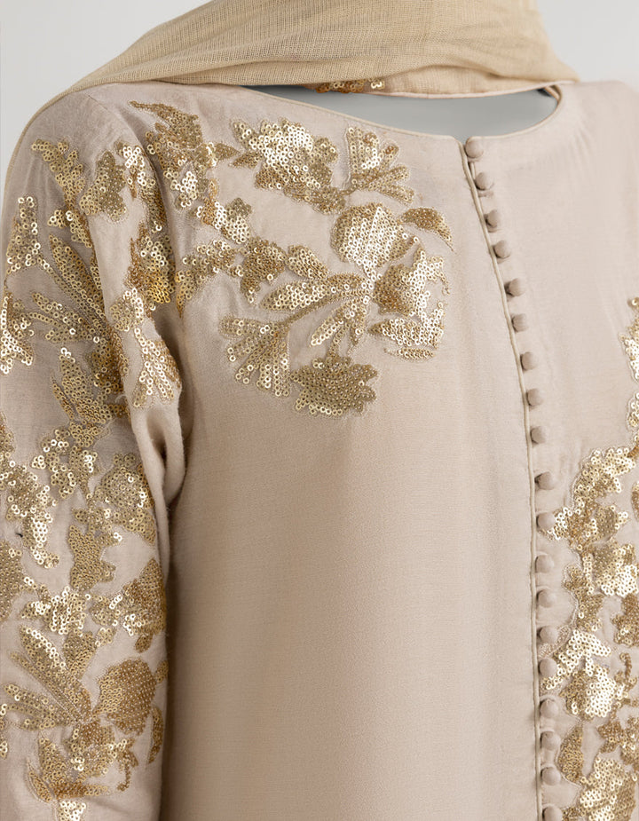 Cotton Net Brown Stitched Suit - J. Junaid Jamshed