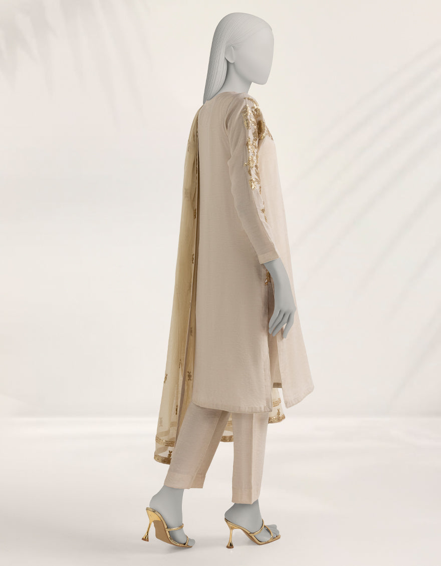 Cotton Net Brown Stitched Suit - J. Junaid Jamshed