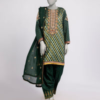Jacquard Green Stitched Suit - J. Junaid Jamshed