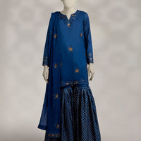 Raw Silk Blue Stitched Suit - J. Junaid Jamshed