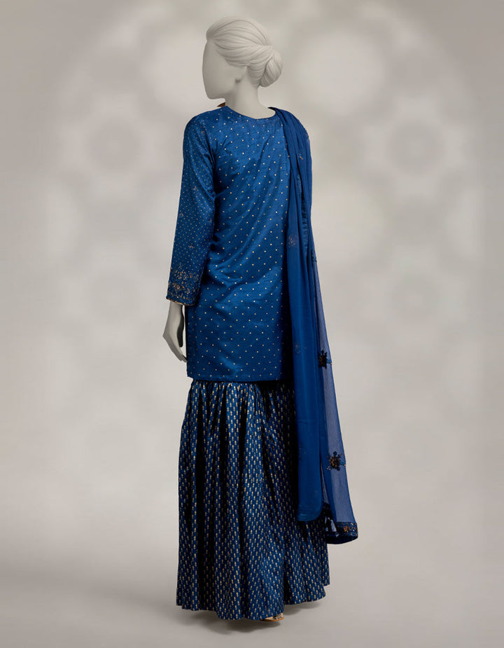 Raw Silk Blue Stitched Suit - J. Junaid Jamshed