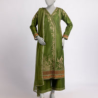 Raw Silk Mehndi Stitched Suit - J. Junaid Jamshed