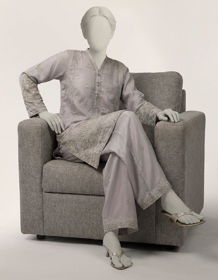 Raw Silk Lilac Stitched Suit - J. Junaid Jamshed