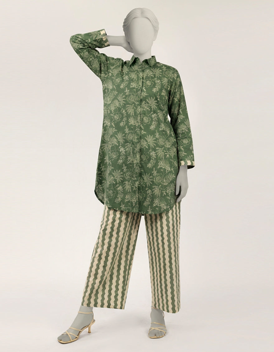 Lawn Green Stitched Suit - J. Junaid Jamshed