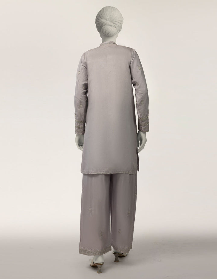 Raw Silk Lilac Stitched Suit - J. Junaid Jamshed