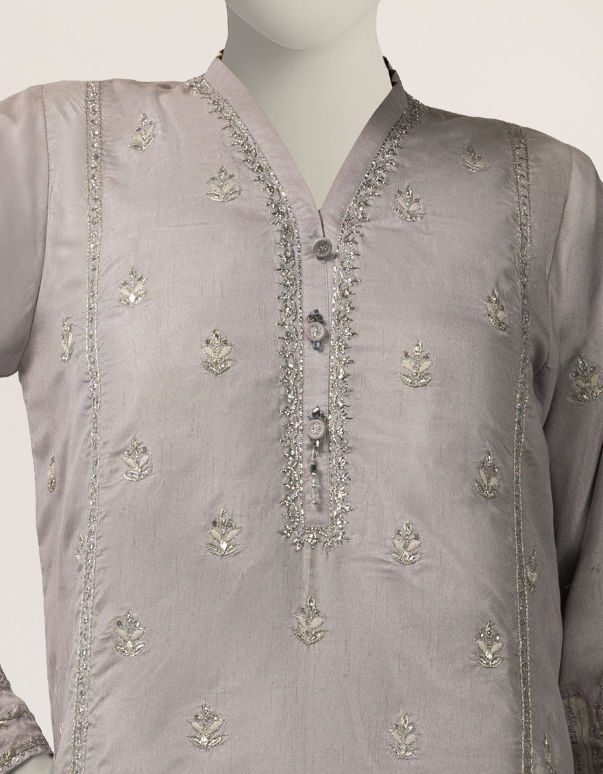 Raw Silk Lilac Stitched Suit - J. Junaid Jamshed