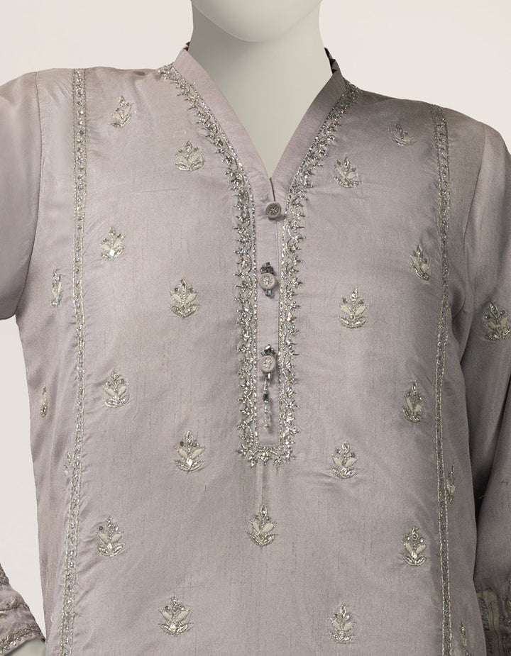 Raw Silk Lilac Stitched Suit - J. Junaid Jamshed