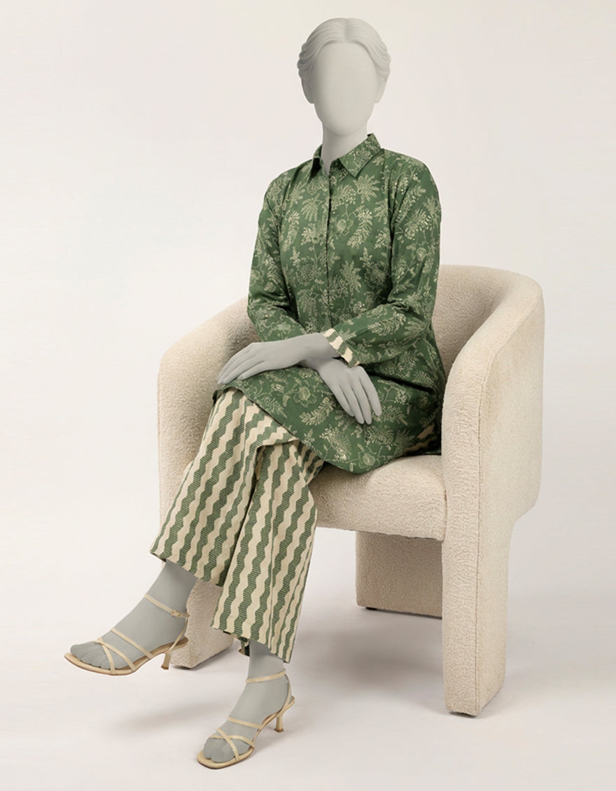 Lawn Green Stitched Suit - J. Junaid Jamshed