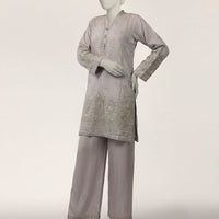 Raw Silk Lilac Stitched Suit - J. Junaid Jamshed