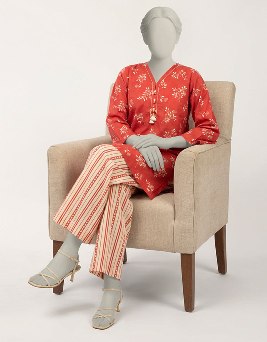 Lawn Red Stitched Suit - J. Junaid Jamshed