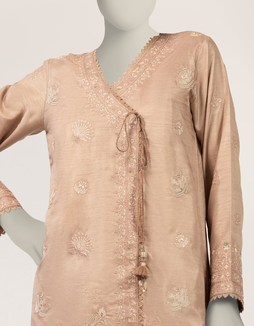 Raw Silk Pink Stitched Suit - J. Junaid Jamshed