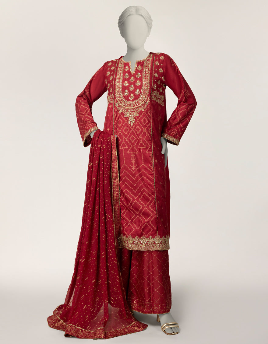 Raw Silk Hot Pink Stitched Suit - J. Junaid Jamshed