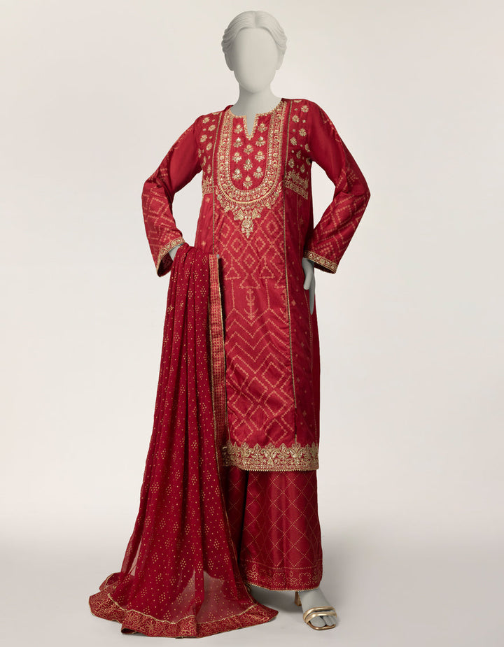 Raw Silk Hot Pink Stitched Suit - J. Junaid Jamshed