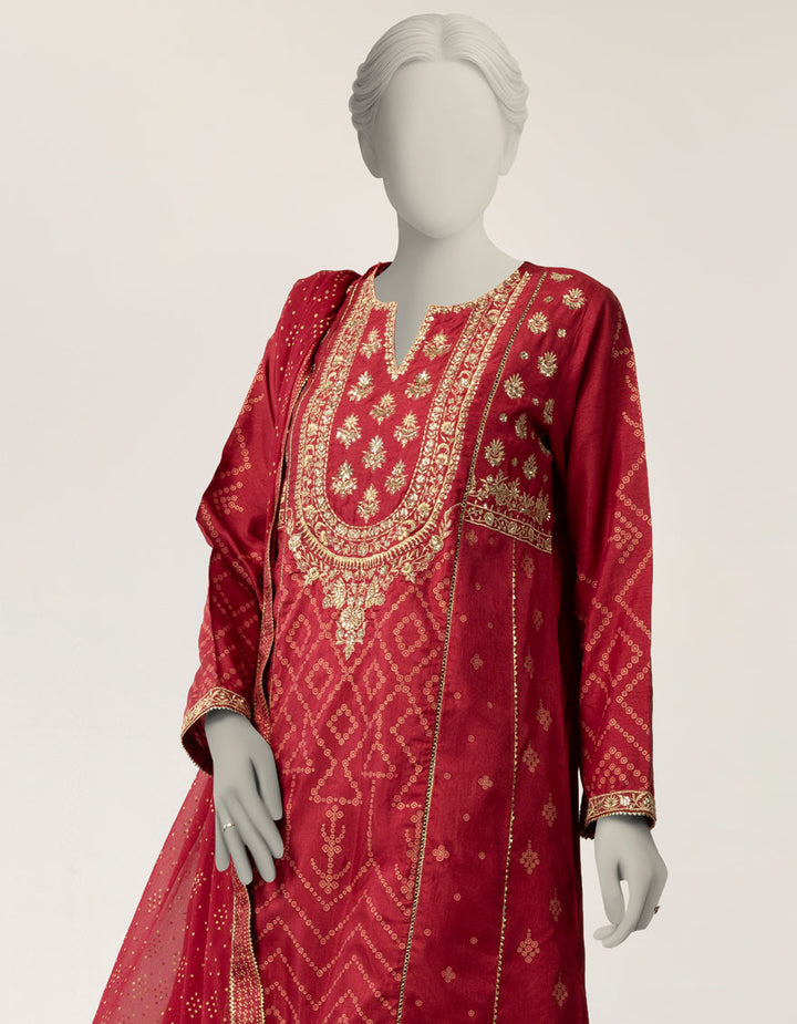 Raw Silk Hot Pink Stitched Suit - J. Junaid Jamshed