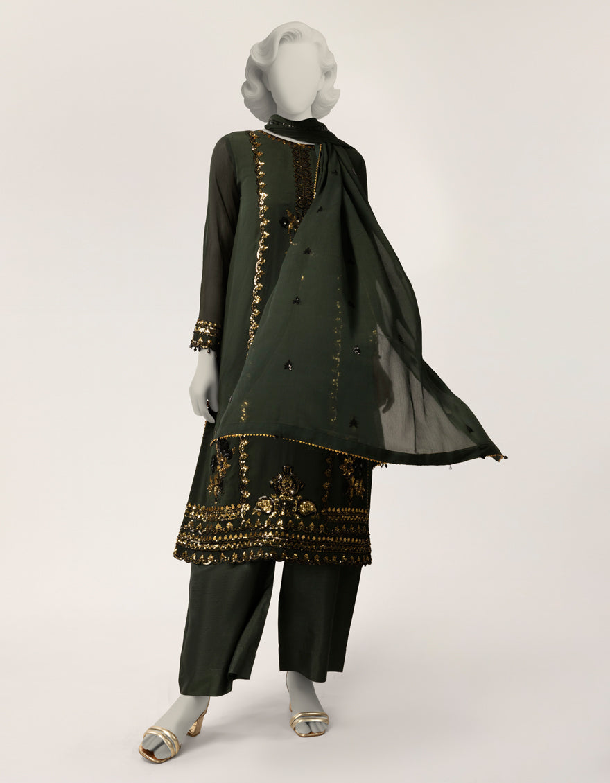 Impure Chiffon Green Stitched Suit - J. Junaid Jamshed