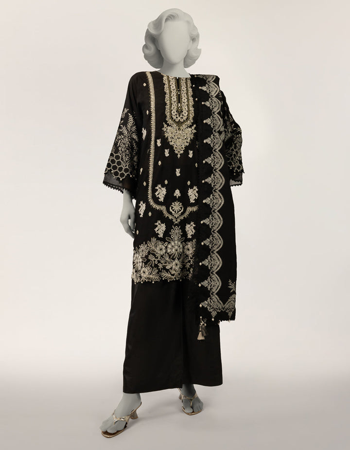 Raw Silk Black Stitched Suit - J. Junaid Jamshed