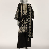 Raw Silk Black Stitched Suit - J. Junaid Jamshed