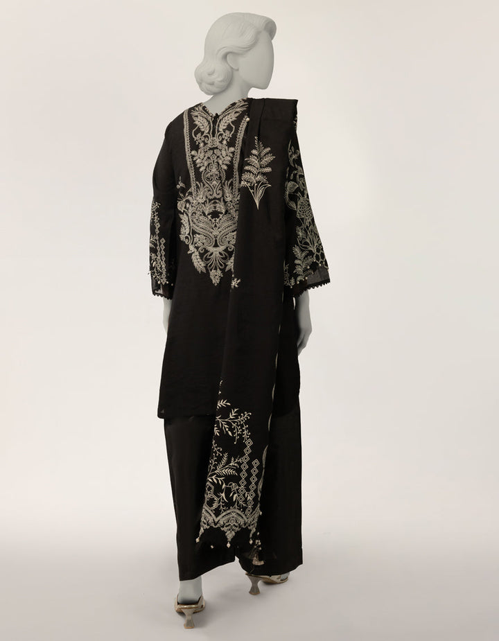 Raw Silk Black Stitched Suit - J. Junaid Jamshed