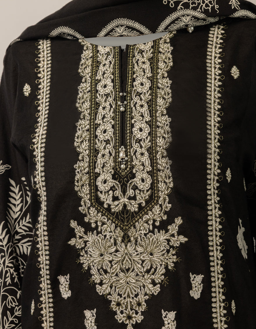 Raw Silk Black Stitched Suit - J. Junaid Jamshed