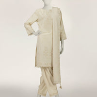 Raw Silk White Stitched Suit - J. Junaid Jamshed