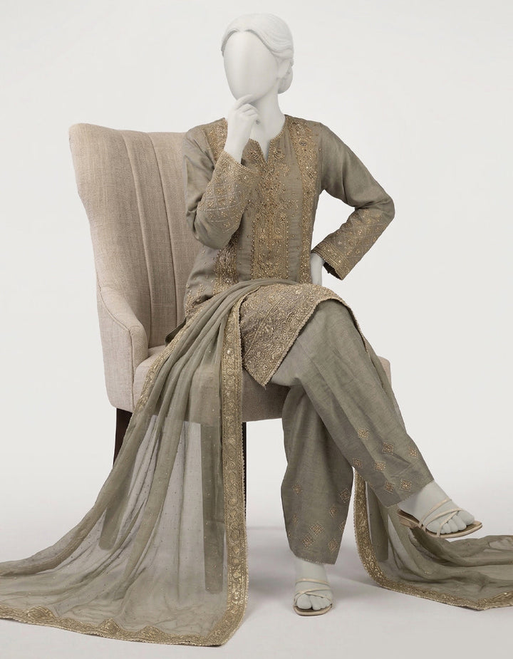 Raw Silk Lime Green Stitched Suit - J. Junaid Jamshed