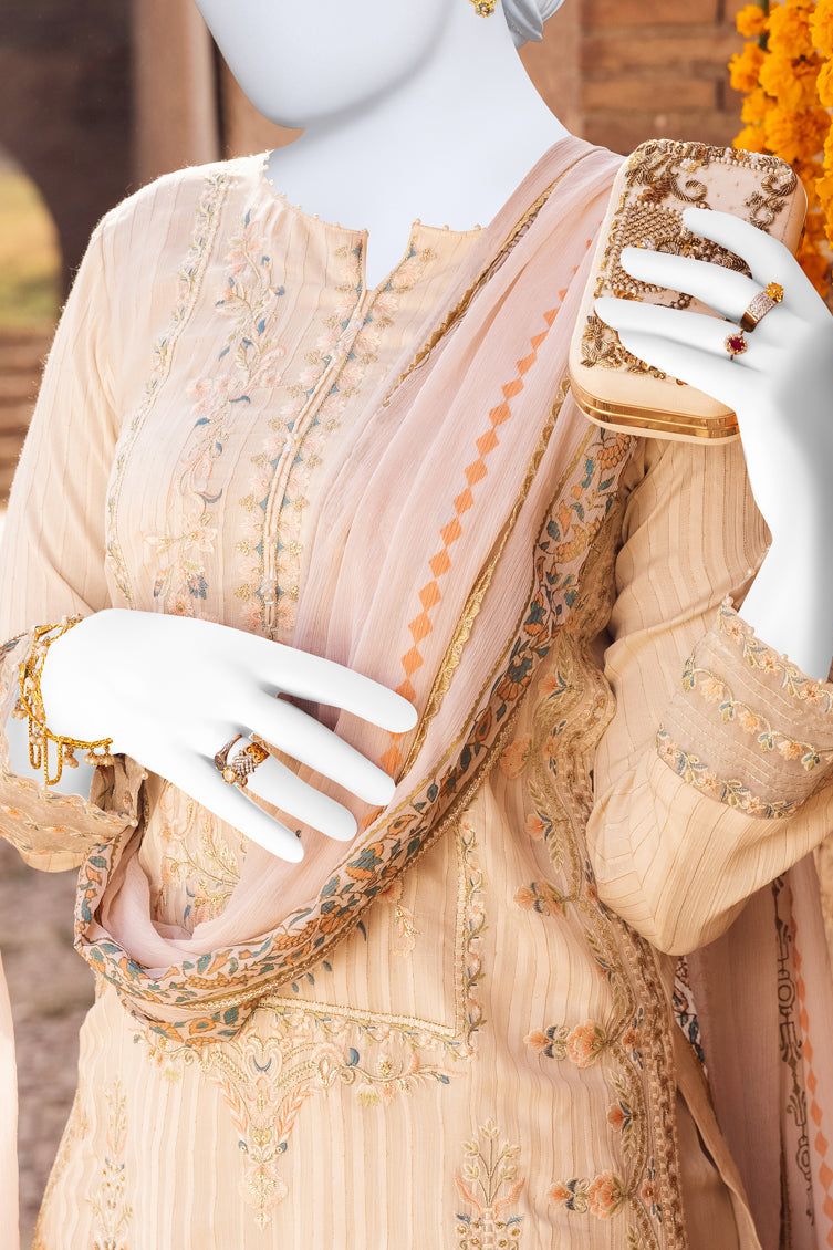 Organza Off White Stitched Suit - J. Junaid Jamshed