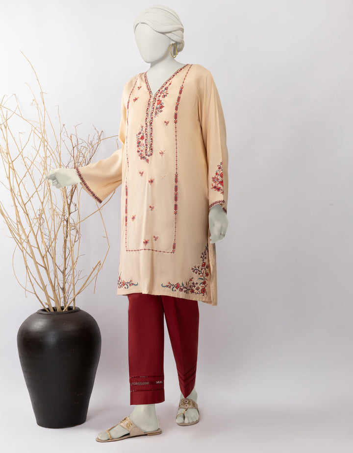 Silk Beige Kurti - J. Junaid Jamshed