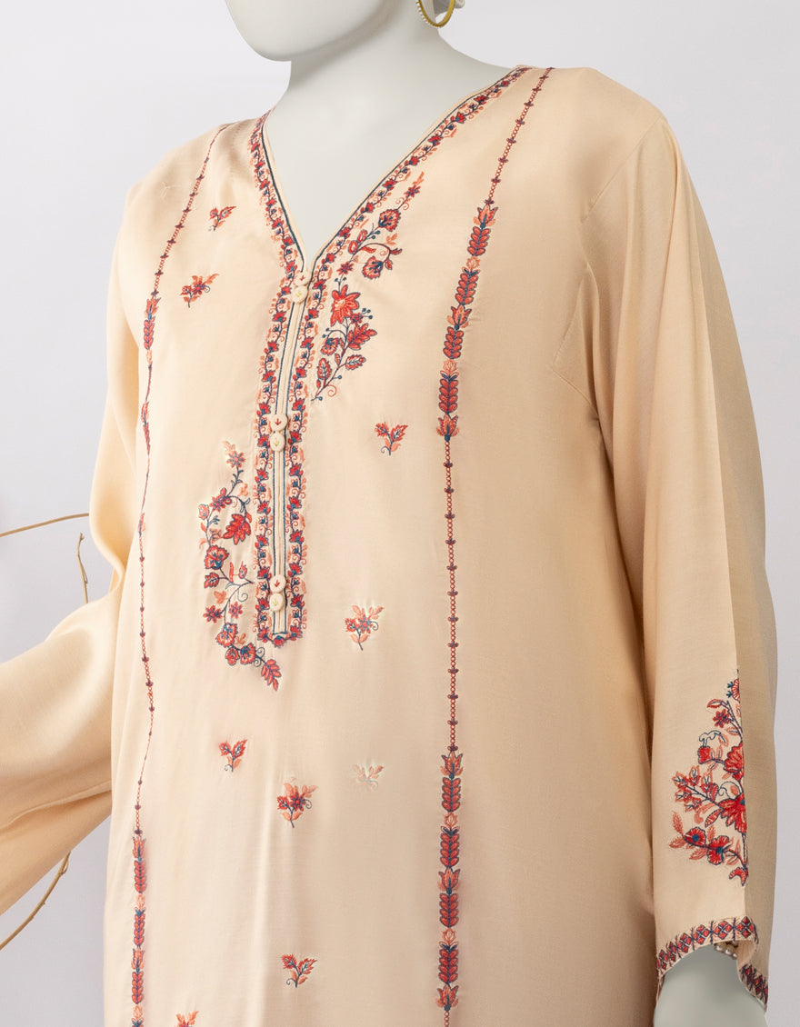 Silk Beige Kurti - J. Junaid Jamshed
