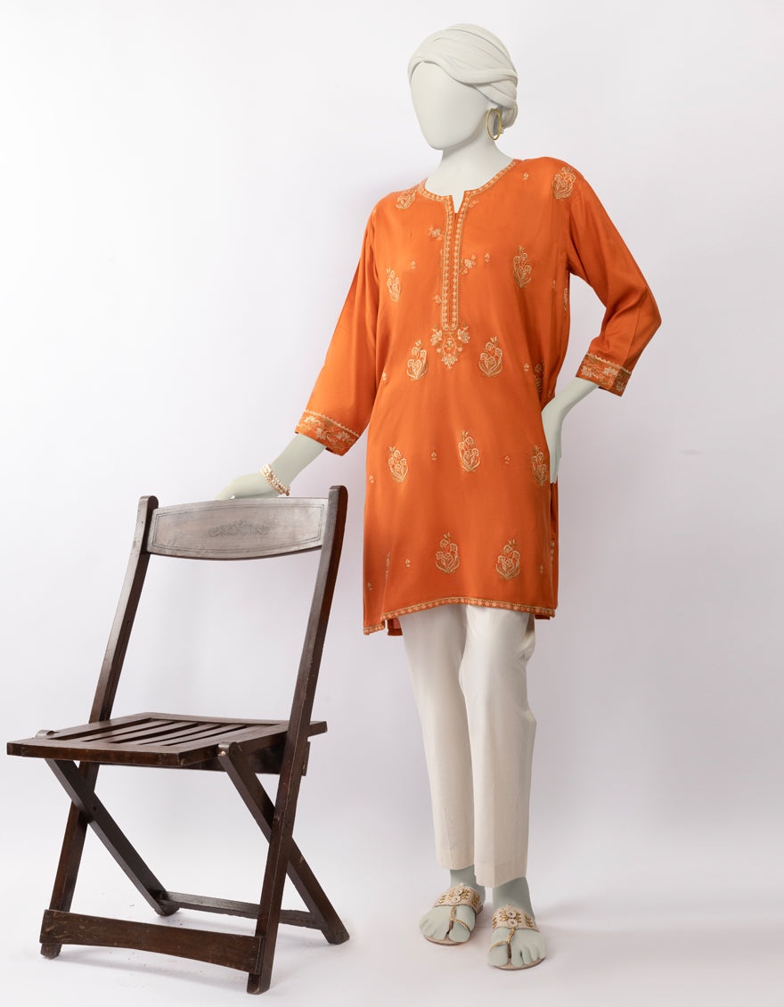 Silk Orange Kurti - J. Junaid Jamshed