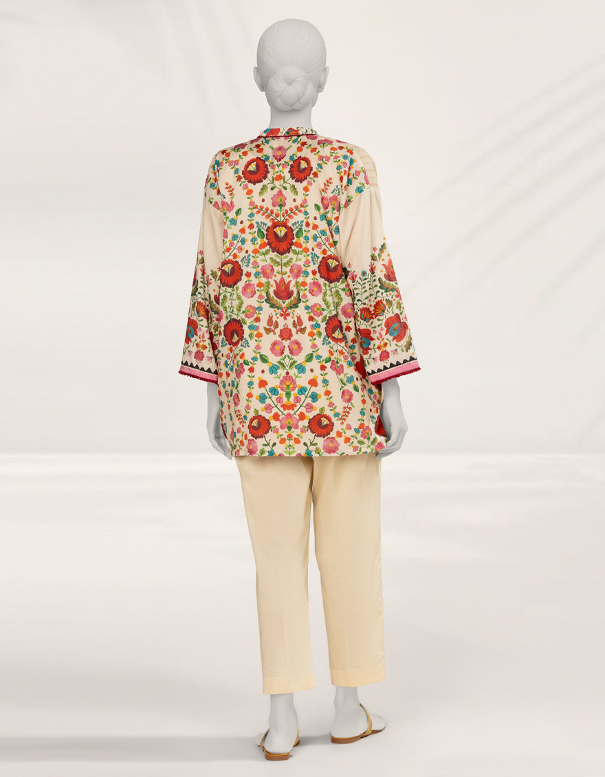 Lawn Beige Kurti - J. Junaid Jamshed