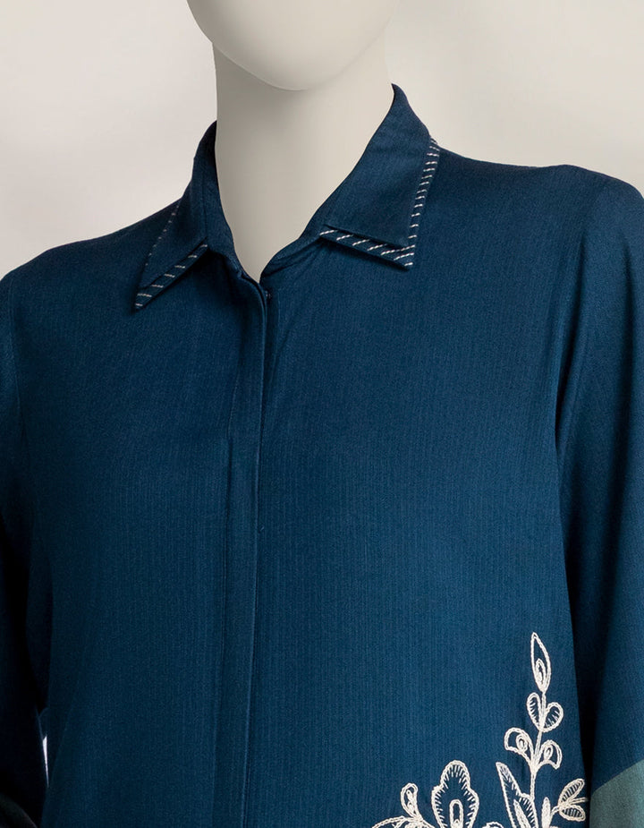 Khaddar Slub Blue Kurti - J. Junaid Jamshed