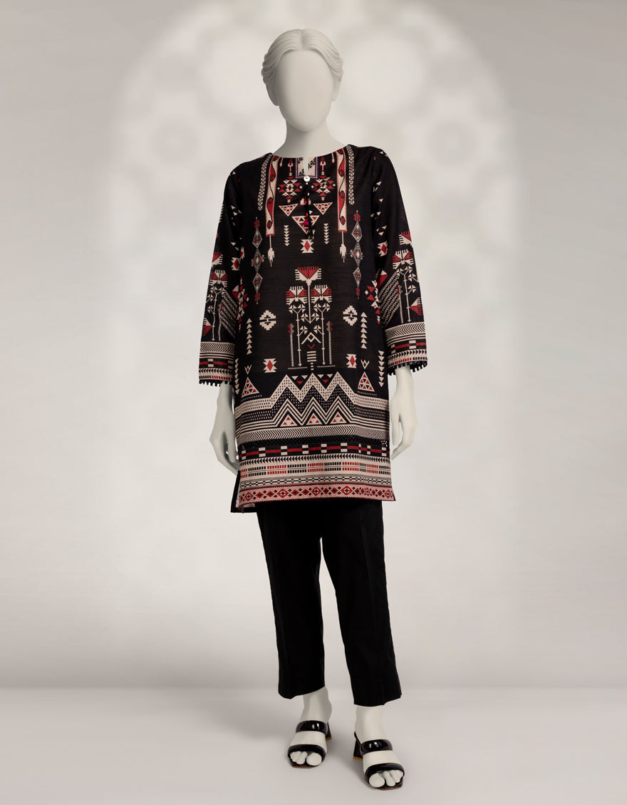 Khaddar Slub Black Kurti - J. Junaid Jamshed