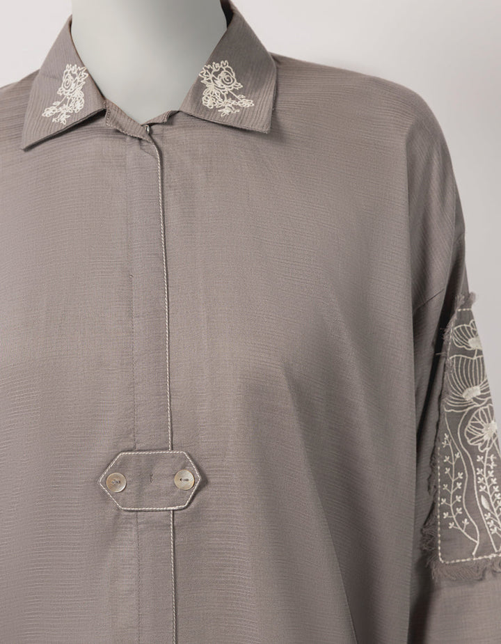 Dobby Grey Kurti - J. Junaid Jamshed