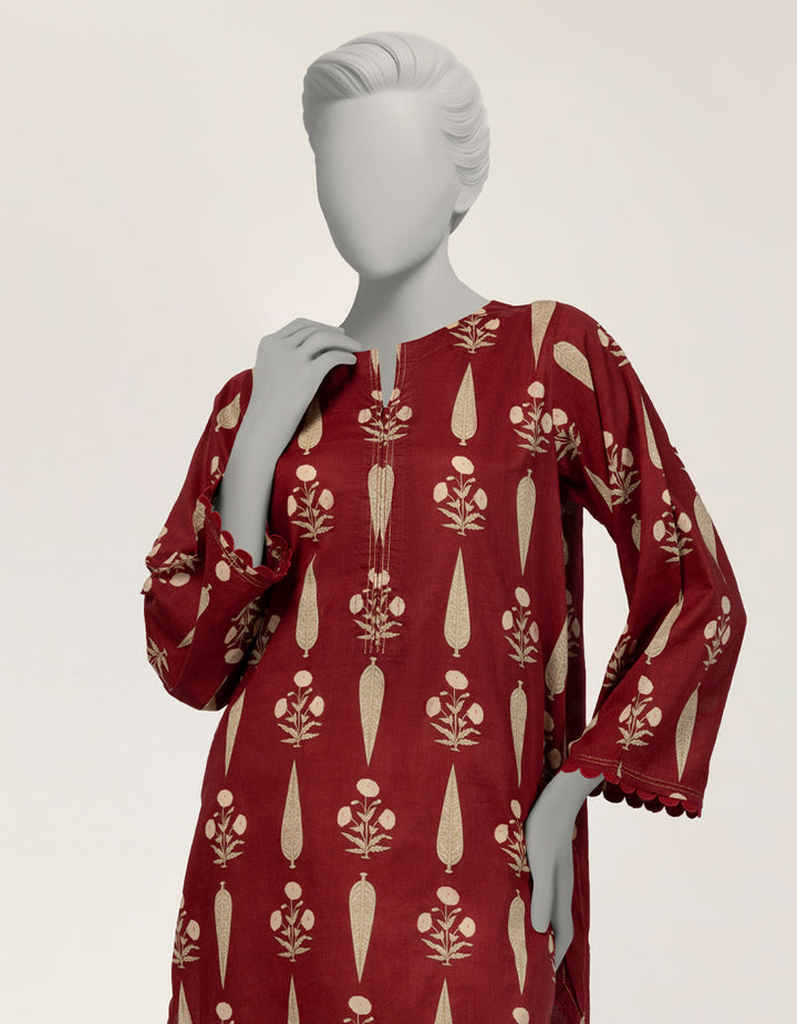 Lawn Maroon Kurti - J. Junaid Jamshed