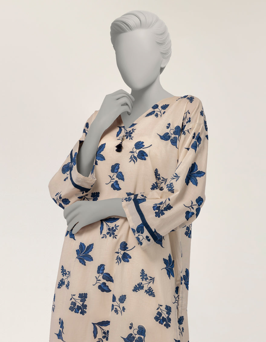 Lawn Off White Kurti - J. Junaid Jamshed