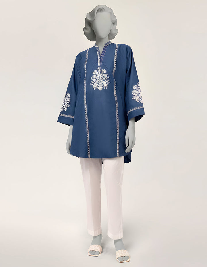 Dobby Blue Kurti - J. Junaid Jamshed