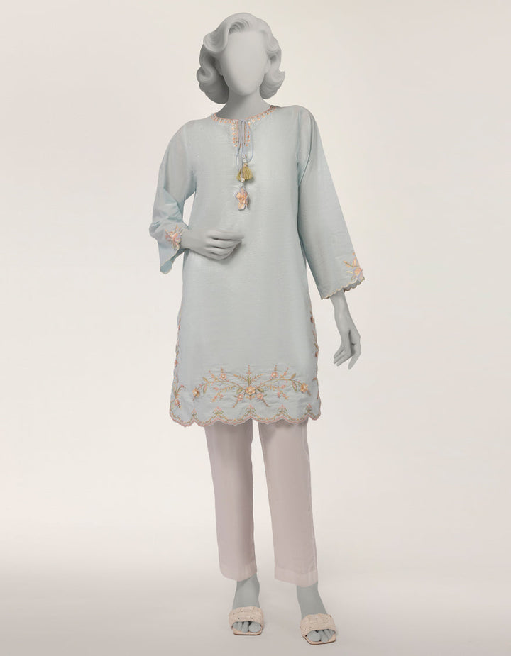 Dobby Blue Kurti - J. Junaid Jamshed