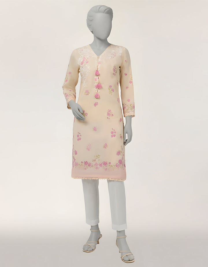 Lawn Beige Kurti - J. Junaid Jamshed