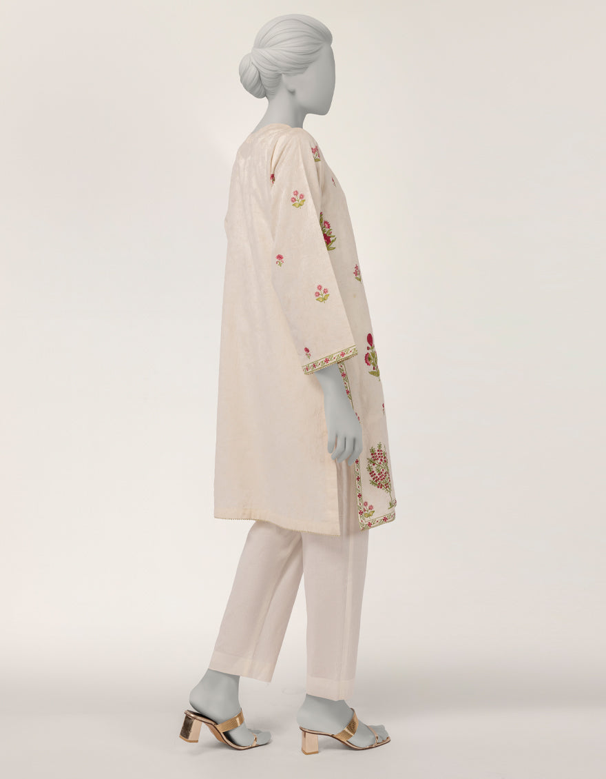 Dobby Off White Kurti - J. Junaid Jamshed