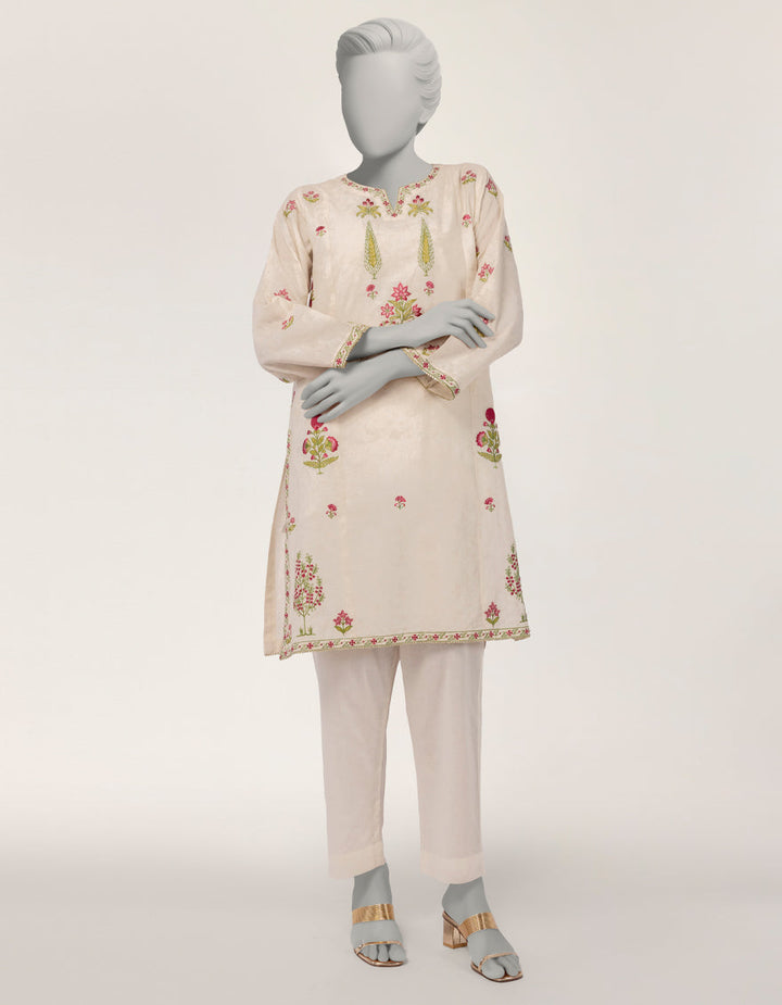Dobby Off White Kurti - J. Junaid Jamshed