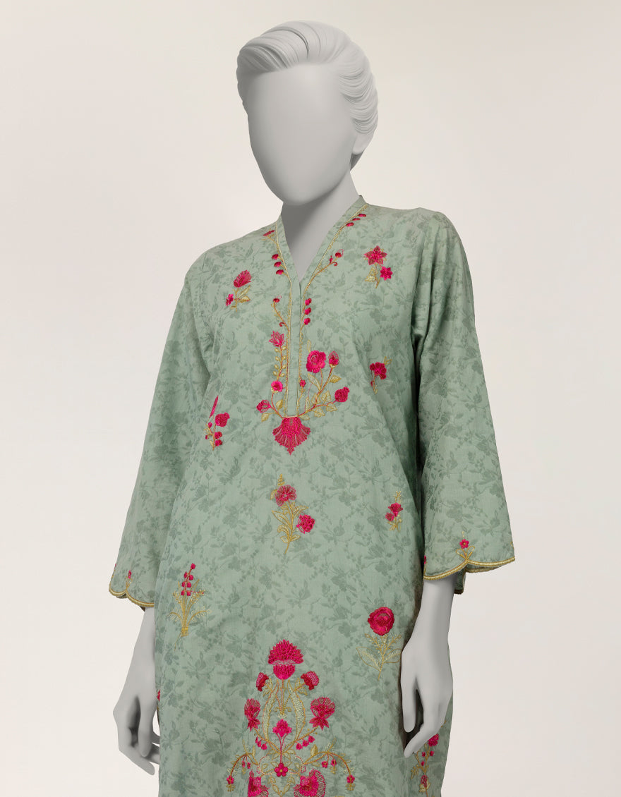 Dobby Green Kurti - J. Junaid Jamshed