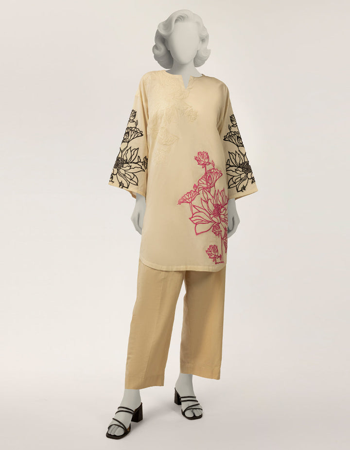 Lawn Off White Kurti - J. Junaid Jamshed