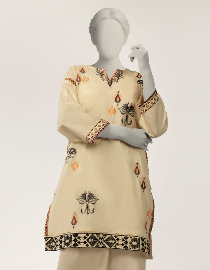 Lawn Off White Kurti - J. Junaid Jamshed