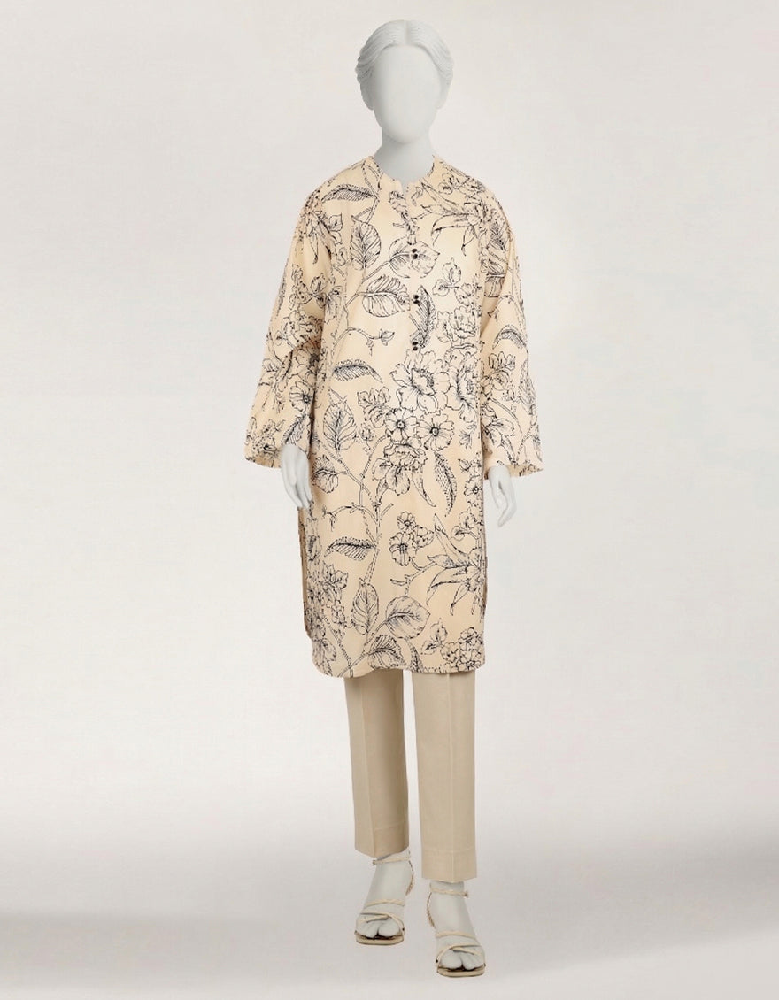 Lawn Beige Kurti - J. Junaid Jamshed